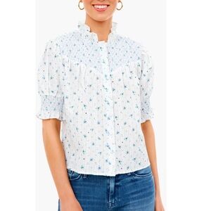 The Shirt by Rochelle Behrens Blue & White Floral Nicole Shirt Size XS